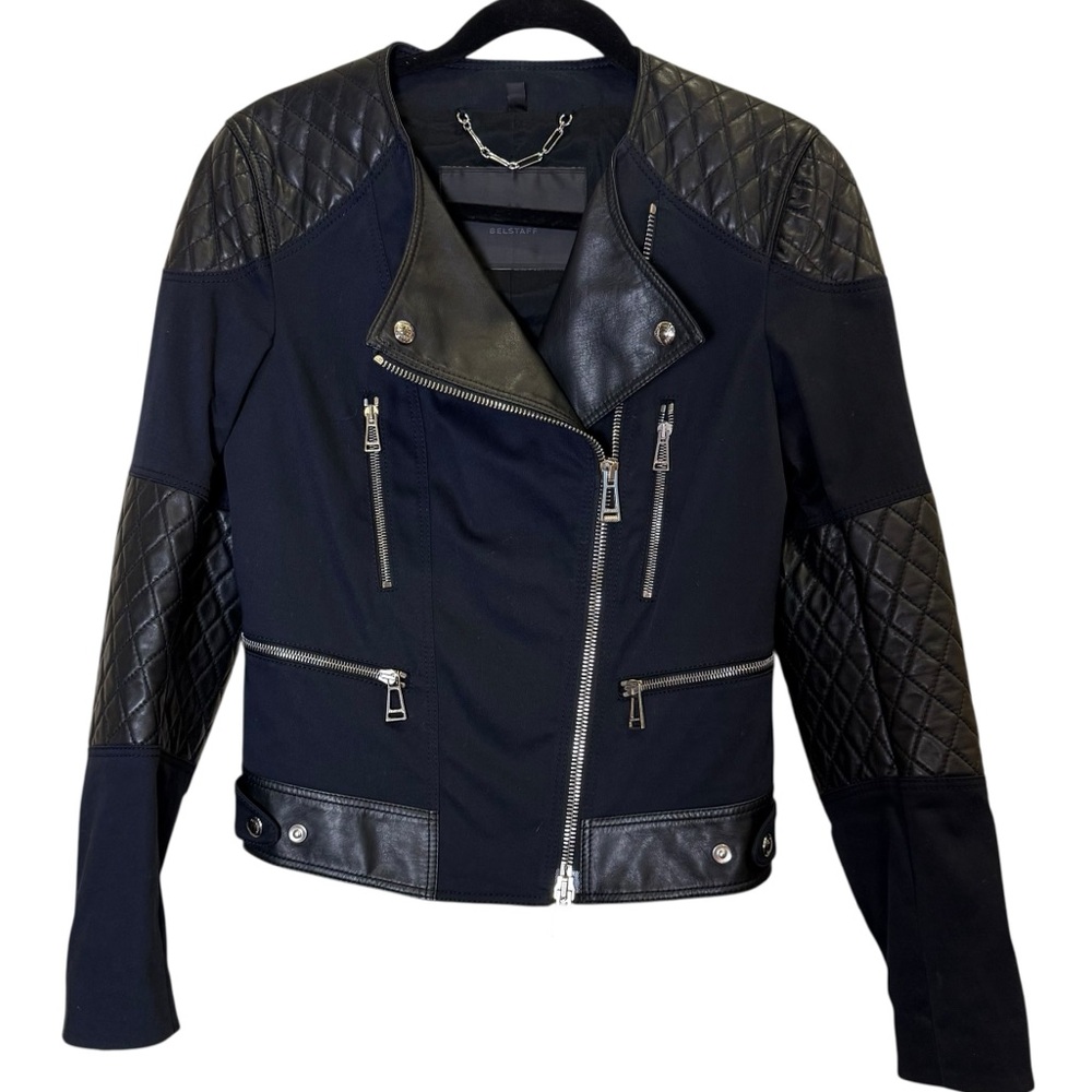 Women’s Belstaff Black Quilted Leather Moto Jacket sz EU 40/M - Picture 4 of 16